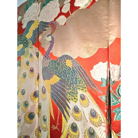Vintage Japanese Kimono Ceremonial Uchikake Robe With Peacock & Crane Design - Picture 8 of 13